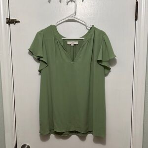 LOFT Sage Green Flutter Sleeve Blouse
